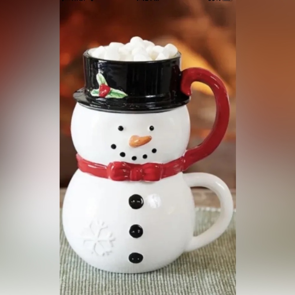 Cracker Barrel Snowman Christmas Stoneware Mug Set of 2
